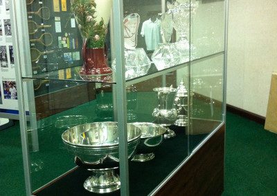lit trophy case in Tennis Museum