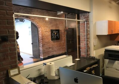 View of a contemporary office space interior.