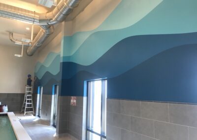 mural with wavy blue lines