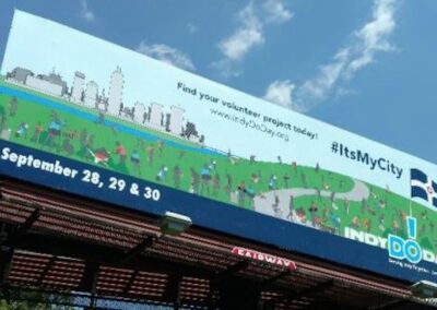 "It's My City" Billboard of rolling hills full of people