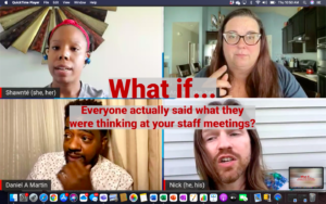 screenshot of four different people in a virtual meeting