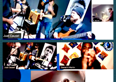 Screenshot collage of host Daniel A. Martin with band Just Cause!