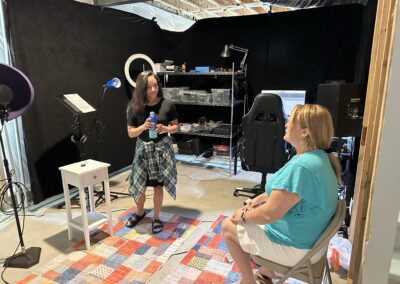 Actor Vicki Betances recording a voice over at iXPLORE for a new virtual reality education program offered by Republic Airways.