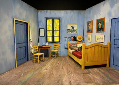 3D set replicating VanGogh's paintings of his bedroom, including replicas of 3 other original VanGogh paintings