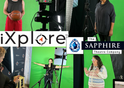 Green-screen studio recording with actors and cameras