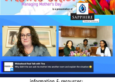 Facing Grief virtual panel with participants and tulips