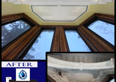 Restored bay window ceiling before and after