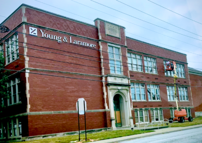 Red brick Young & Laramore building exterior